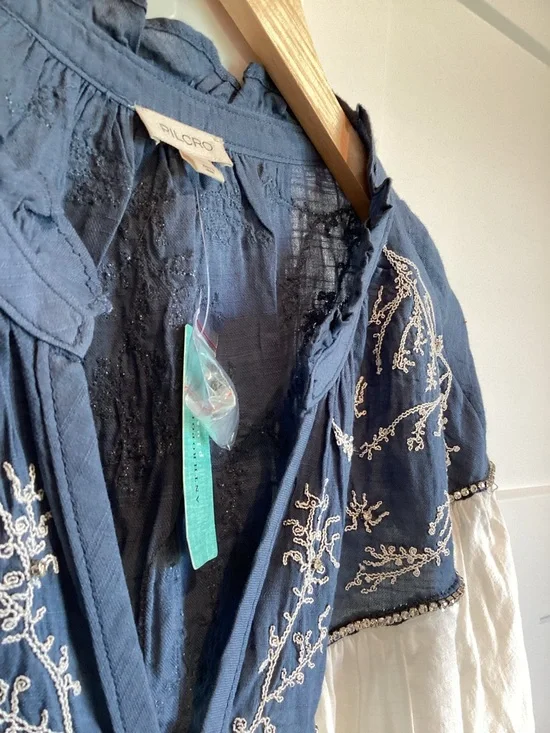 Anthropologie Puff-Sleeve Embroidered Buttondown Blouse Pilcro NEW 2X Ivory - Picture 10 of 16